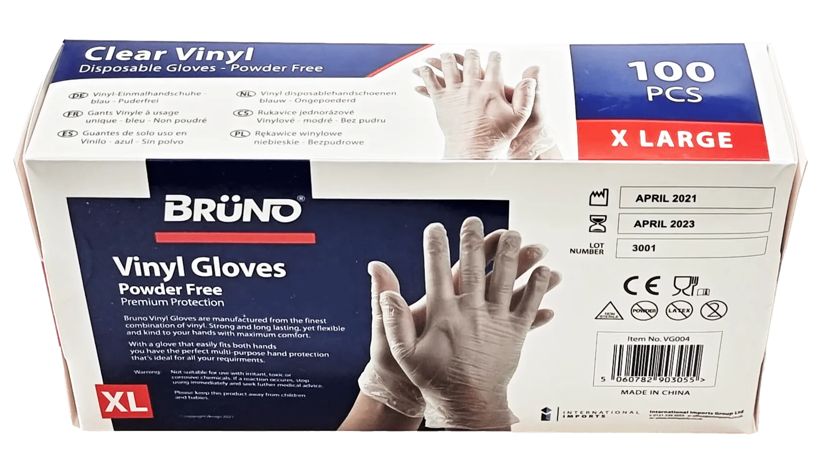 100 XL Disposable Vinyl Clear Examination Gloves Powder Free Latex Free Gloves VG004 (Parcel Rate)