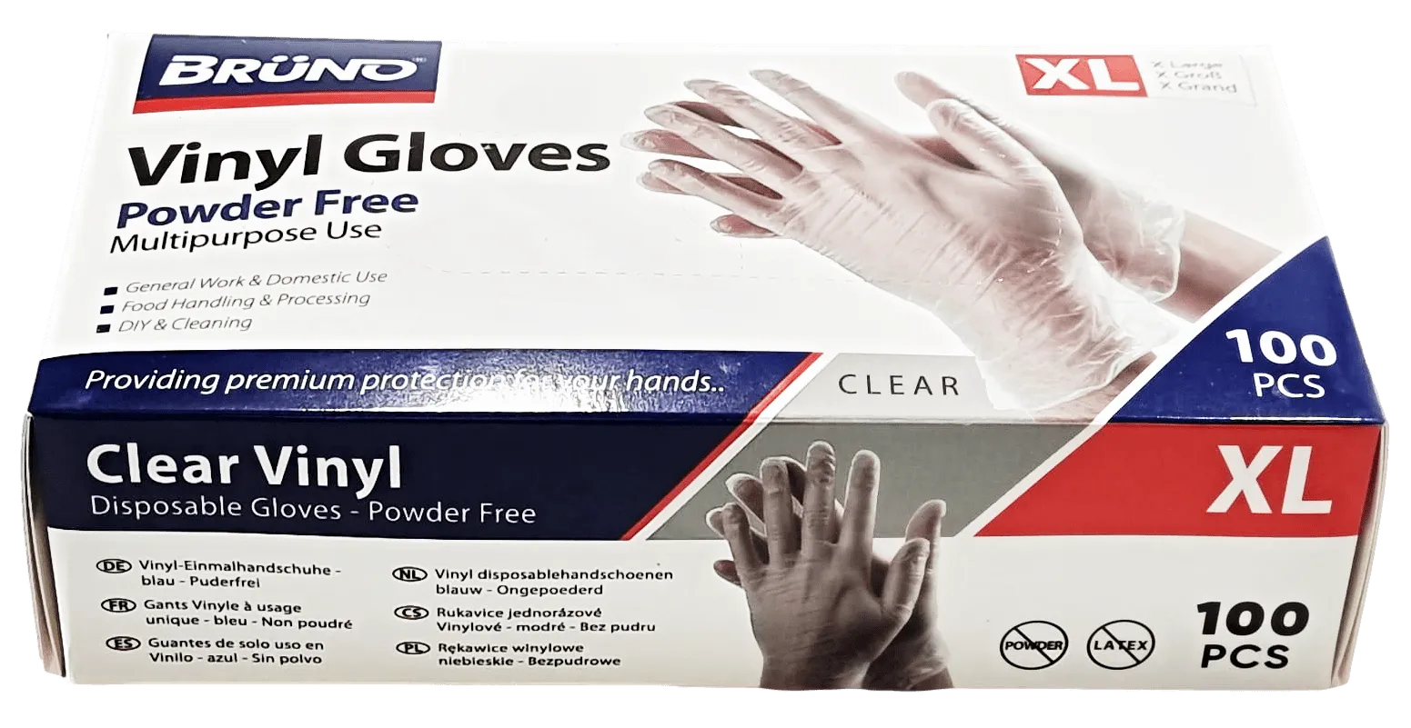 100 XL Disposable Vinyl Clear Examination Gloves Powder Free Latex Free Gloves VG004 (Parcel Rate)