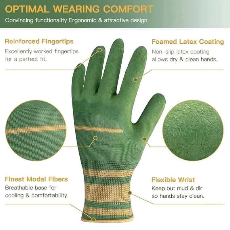 12 Pairs Rubber Coated Work Gloves-Green