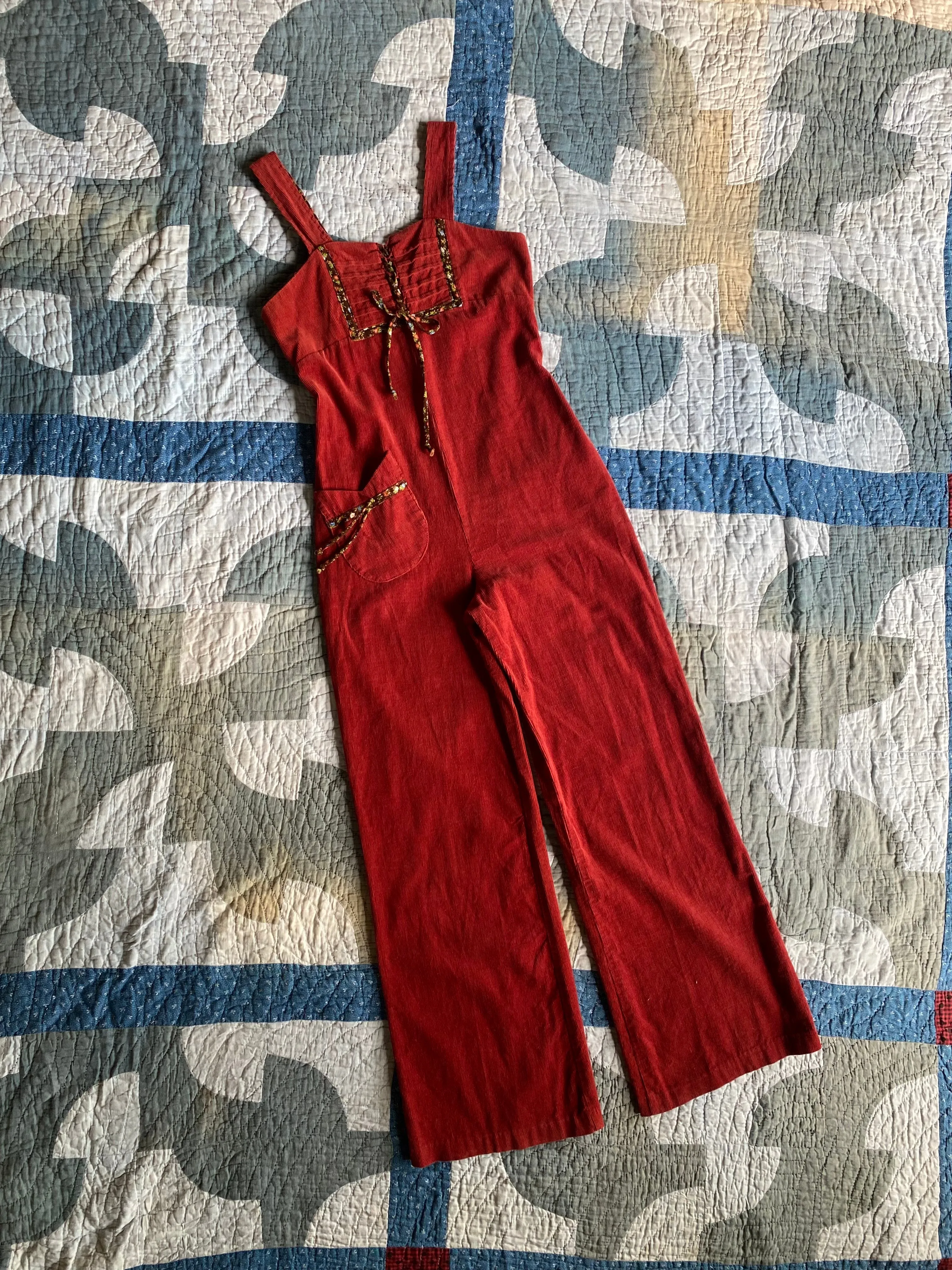 1970s Burgundy Corduroy Jumpsuit