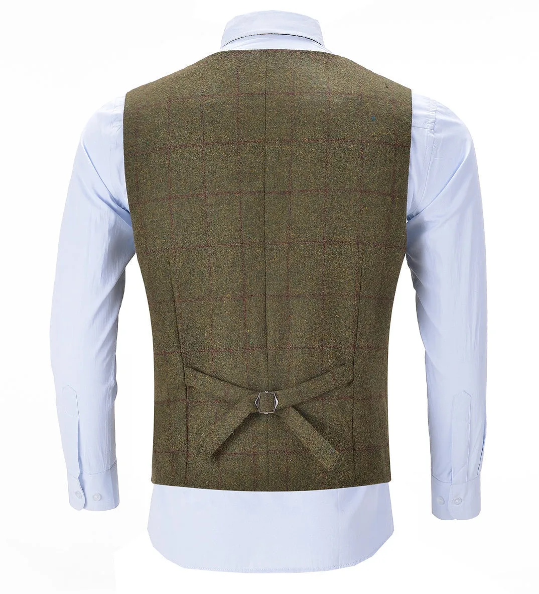 Army Green Formal Plaid Notch Lapel Waistcoat Slim Fit Suit Vest