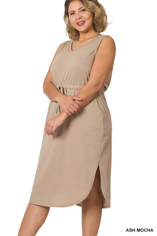 Ash Mocha Drawstring Curved Hem Dress