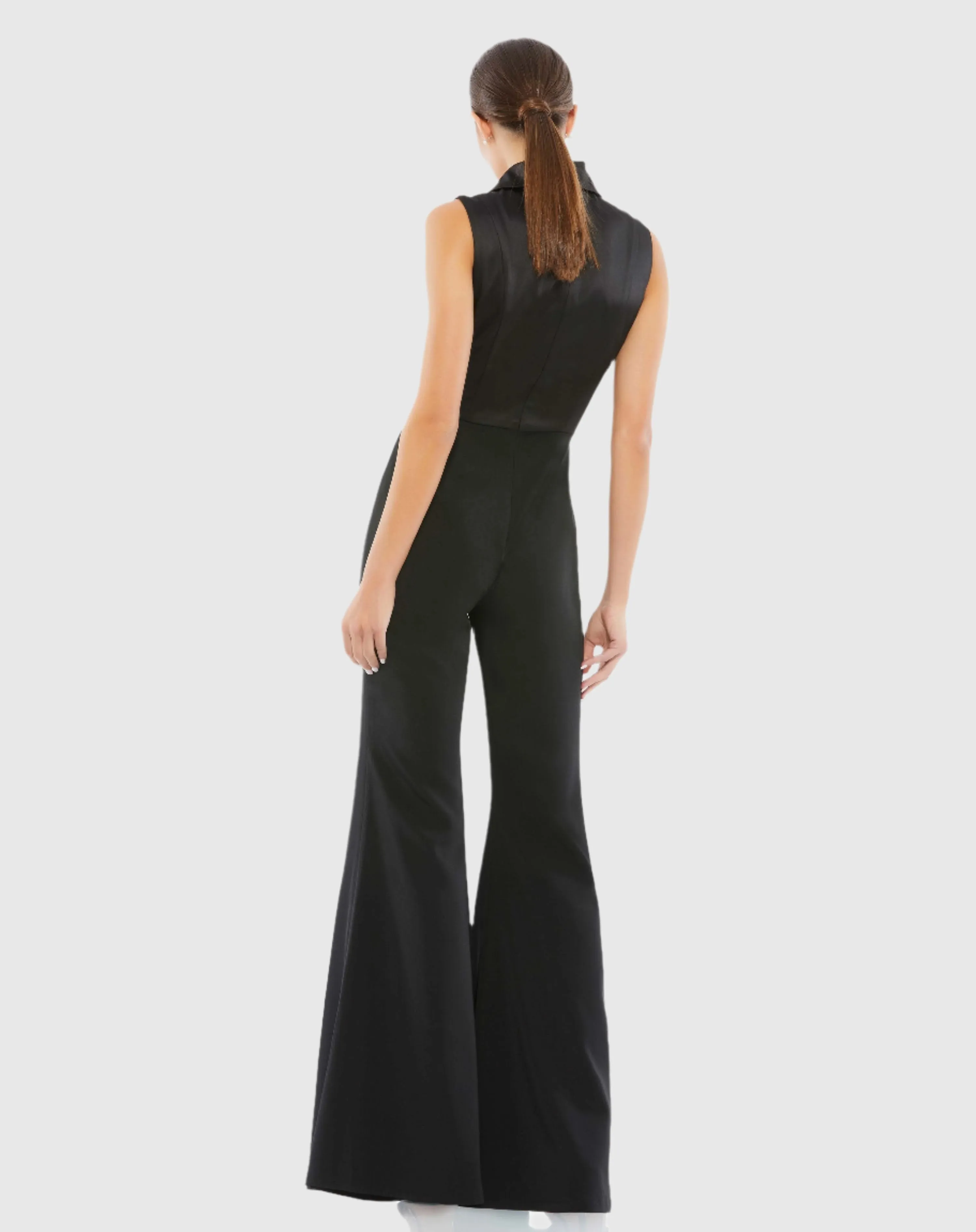 Asymmetrical Sleeveless Faux Tuxedo Jumpsuit