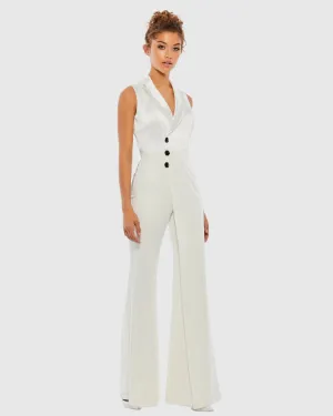 Asymmetrical Sleeveless Faux Tuxedo Jumpsuit