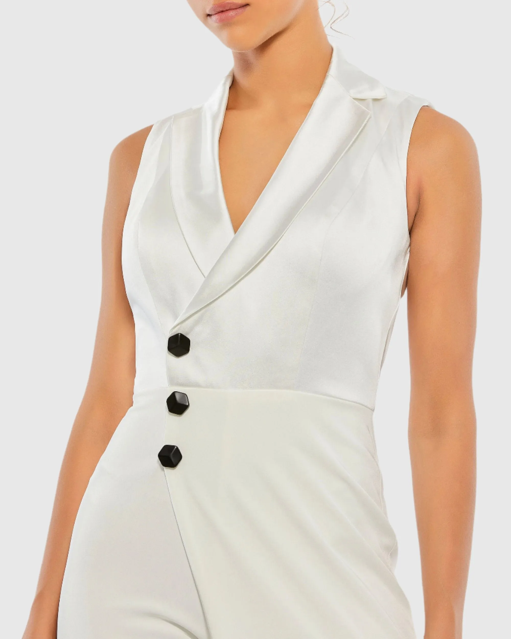 Asymmetrical Sleeveless Faux Tuxedo Jumpsuit