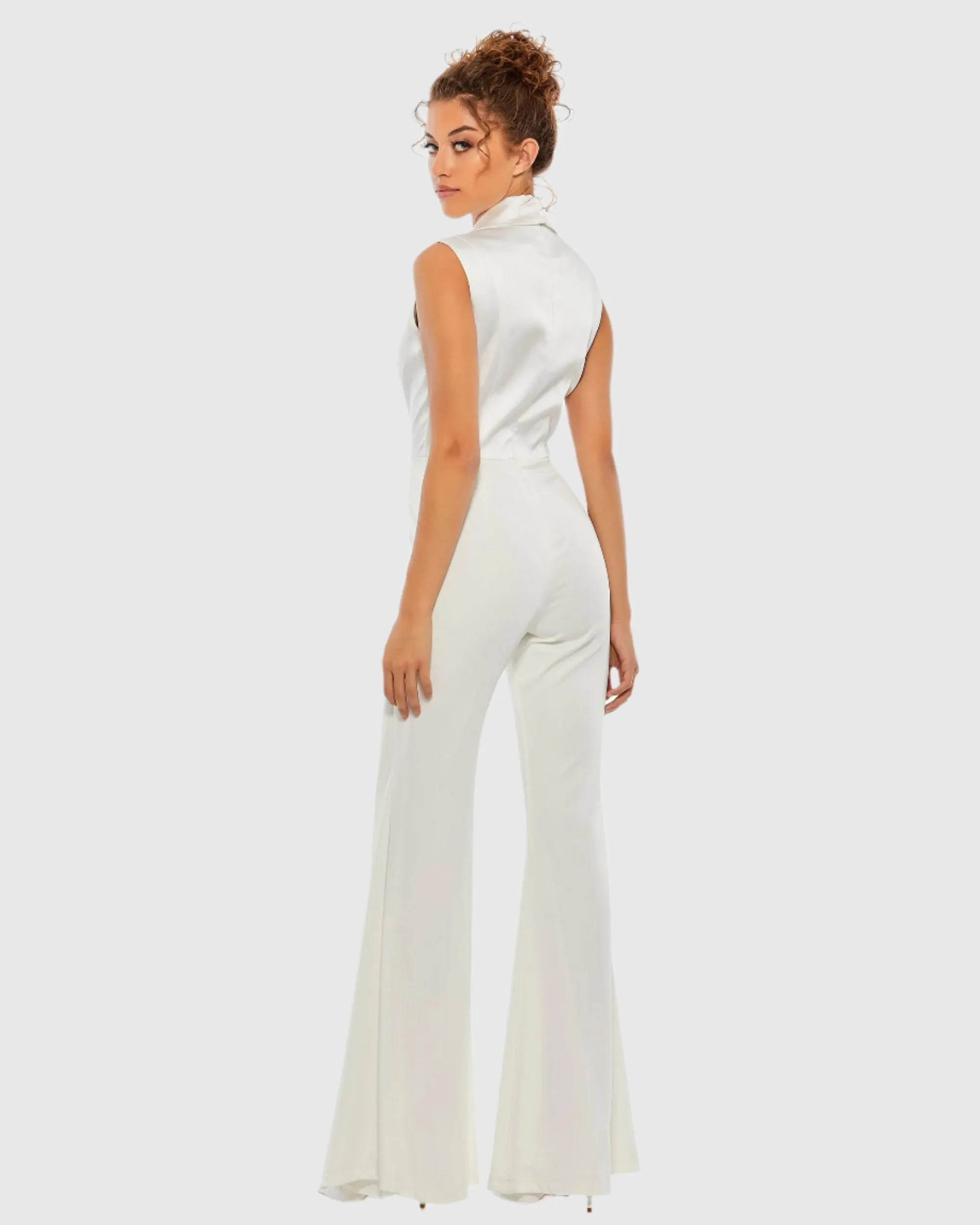 Asymmetrical Sleeveless Faux Tuxedo Jumpsuit