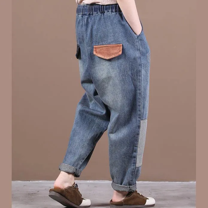 Autumn 2021 new women stitching corduroy patch lace blue jeans women autumn