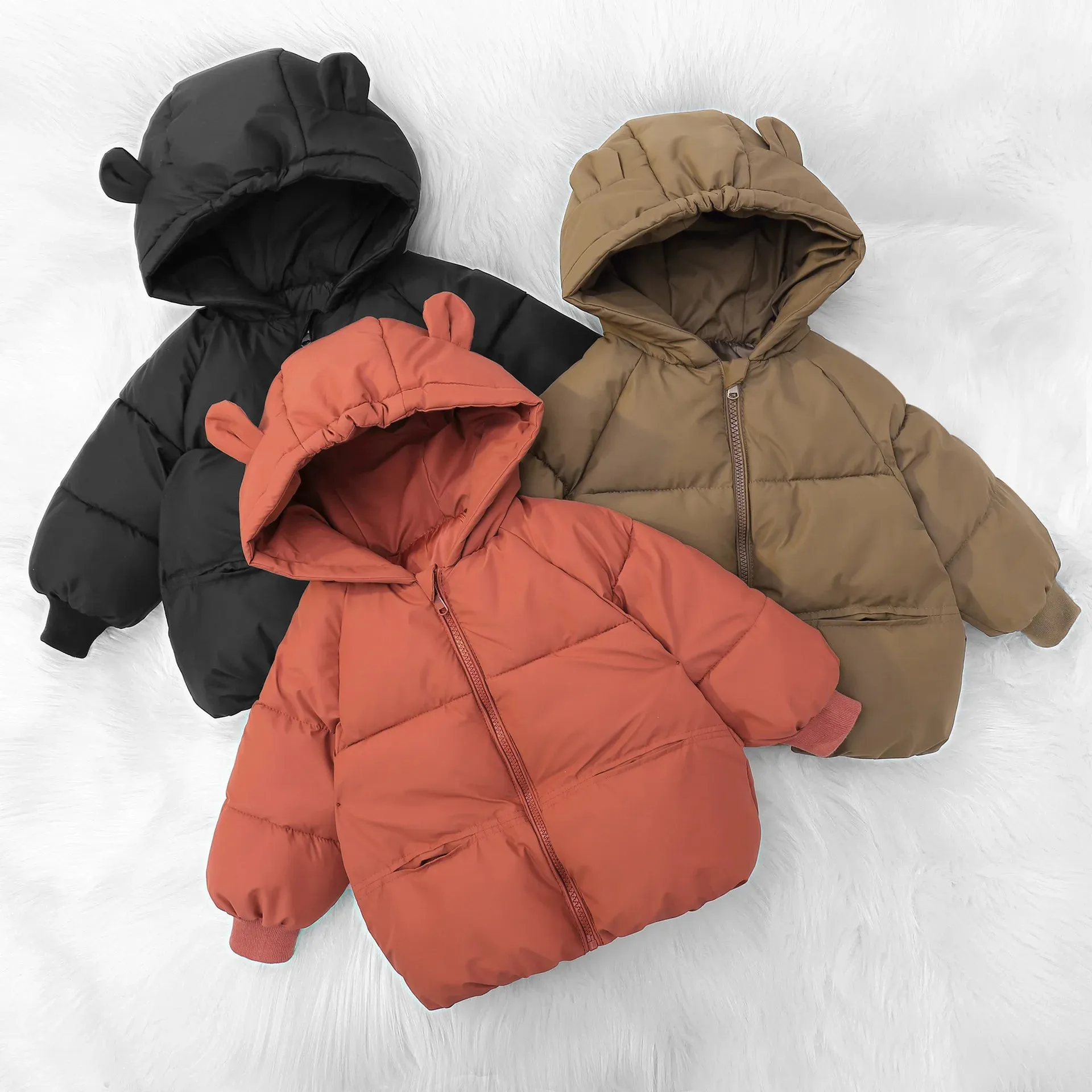 Autumn Winter Kid Thicken Fashion Cotton Coat Boy Children Solid Cardigan Hooded Long Sleeve Tops Girl Baby Warm Casual Jacket