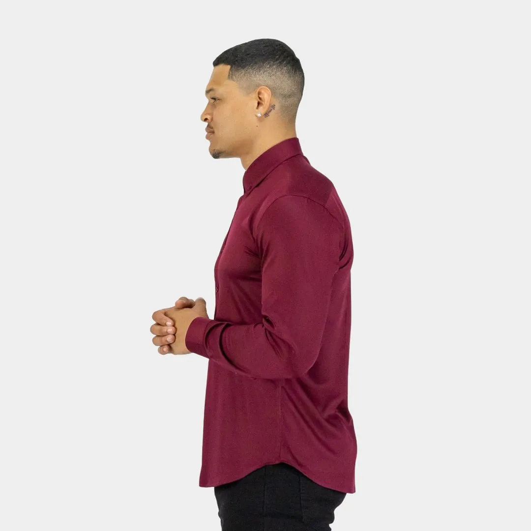 Bamboo Satin Stretch Shirt - Burgundy