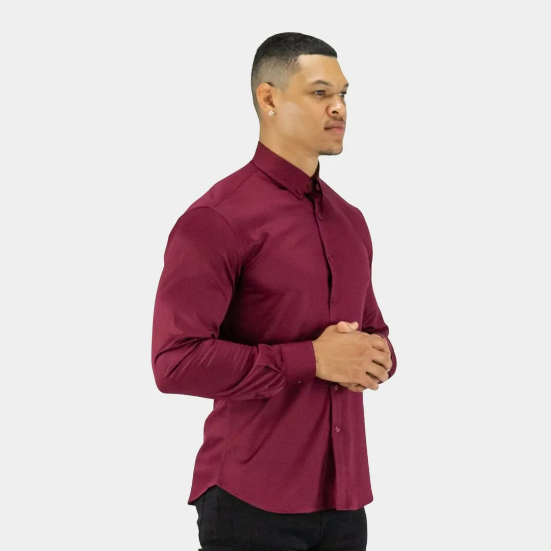 Bamboo Satin Stretch Shirt - Burgundy