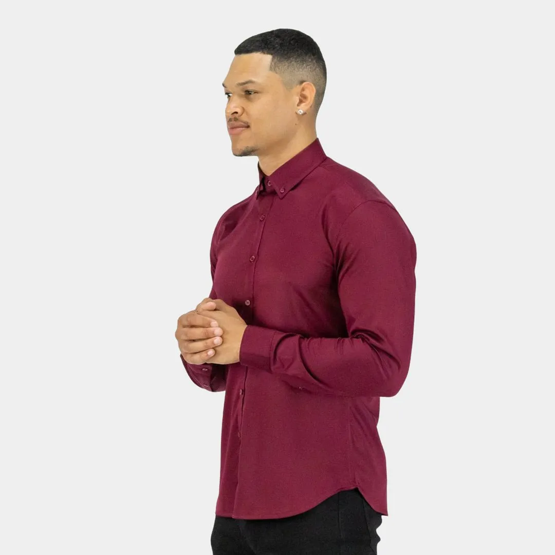 Bamboo Satin Stretch Shirt - Burgundy