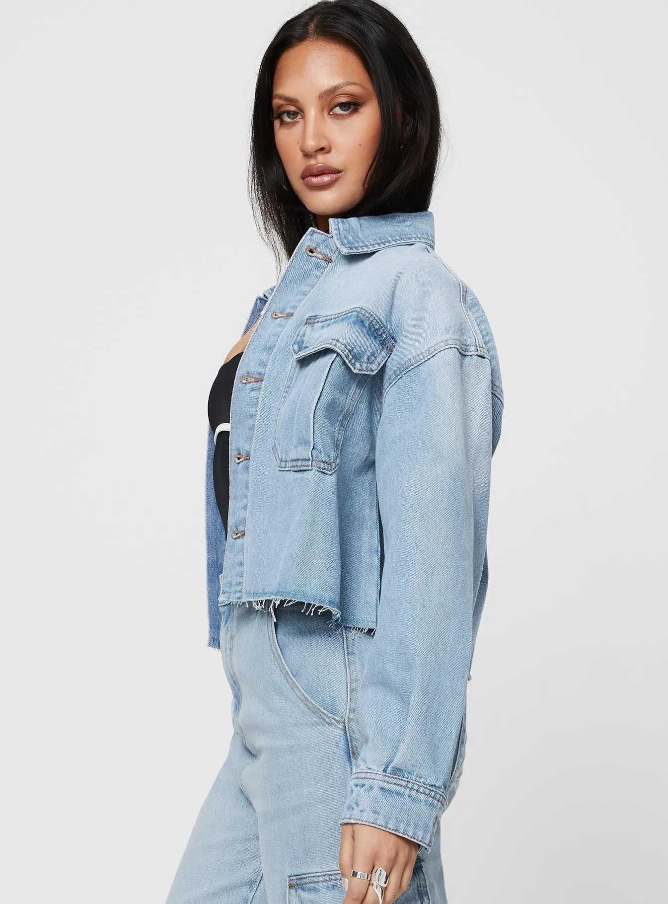 Belgrove Cropped Denim Jacket Mid Wash