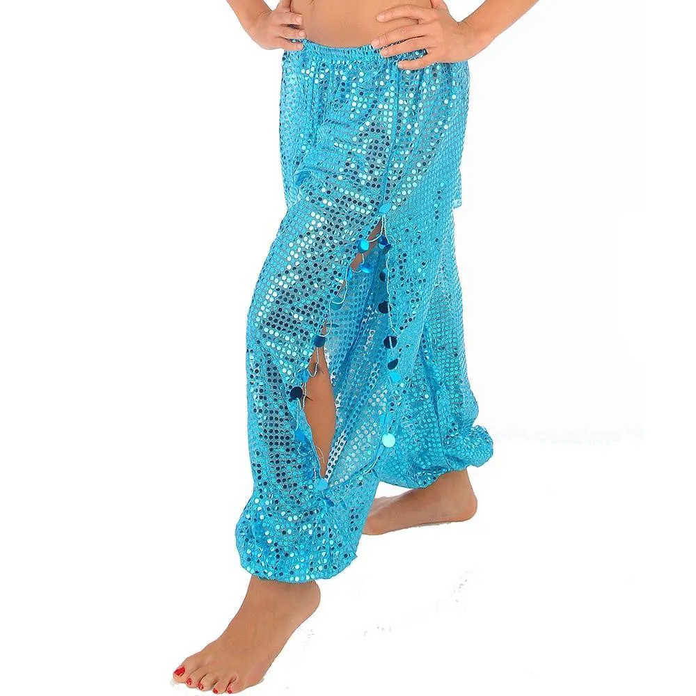 Belly Dance Sequined Harem Pants With Side Slits |