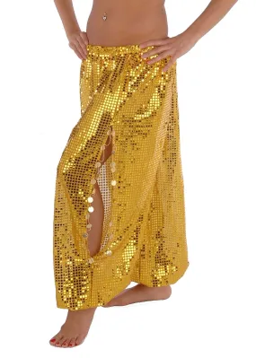 Belly Dance Sequined Harem Pants With Side Slits |