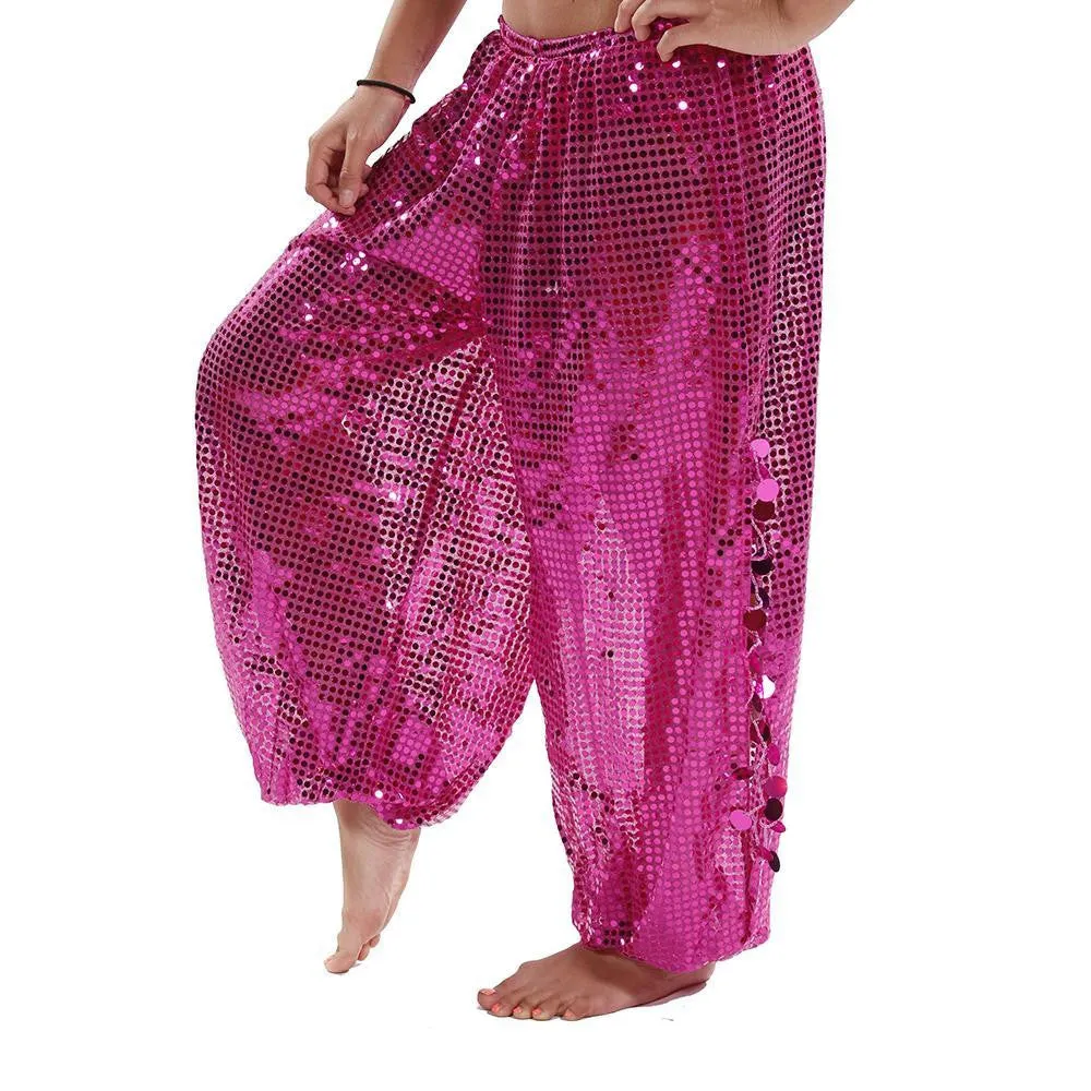 Belly Dance Sequined Harem Pants With Side Slits |