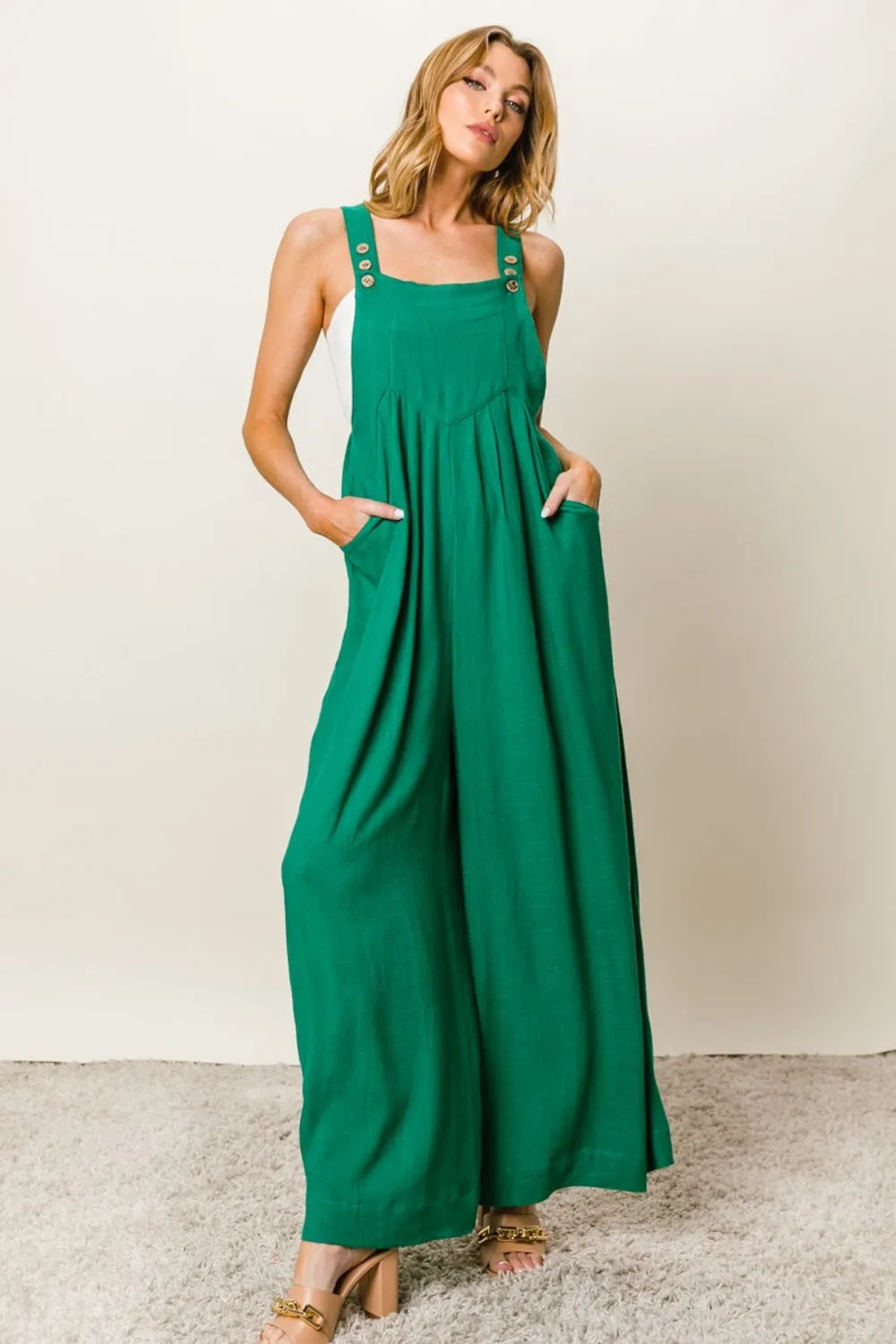 BiBi Texture Sleeveless Wide Leg Jumpsuit