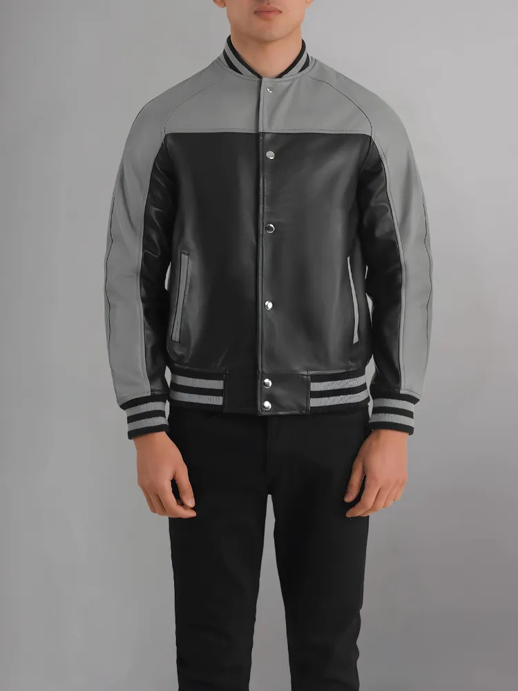 BLACK & WHITE BIKER LEATHER JACKET