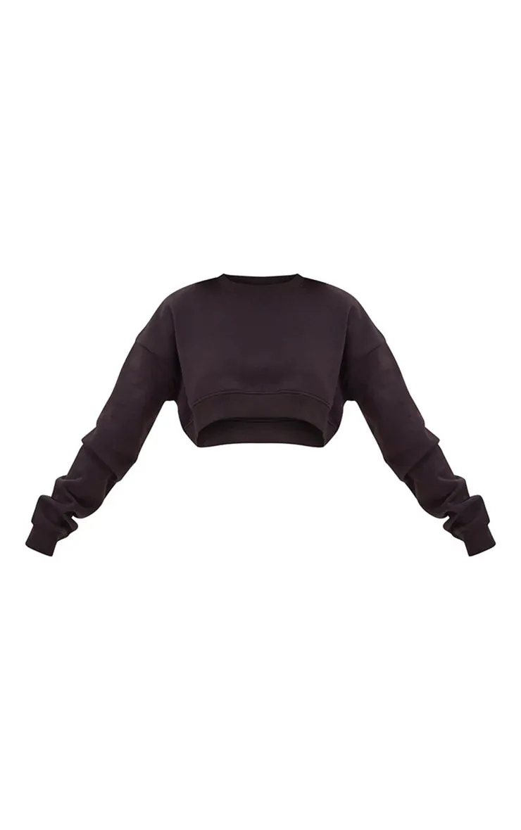 BLACK CURVE HEM CROPPED SWEATSHIRT