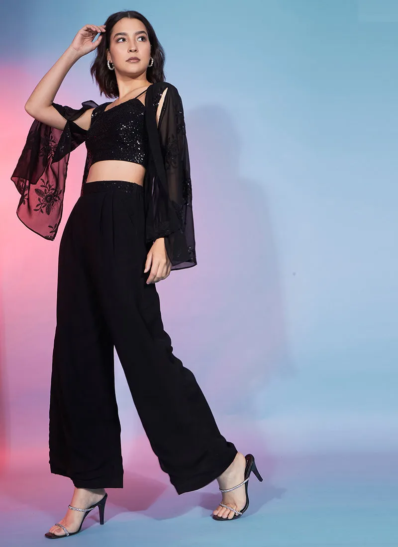 Black Sequence Embellished Co-Ord Style Pant Suit