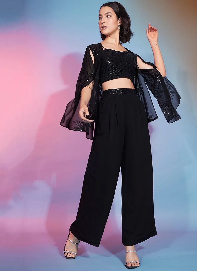 Black Sequence Embellished Co-Ord Style Pant Suit