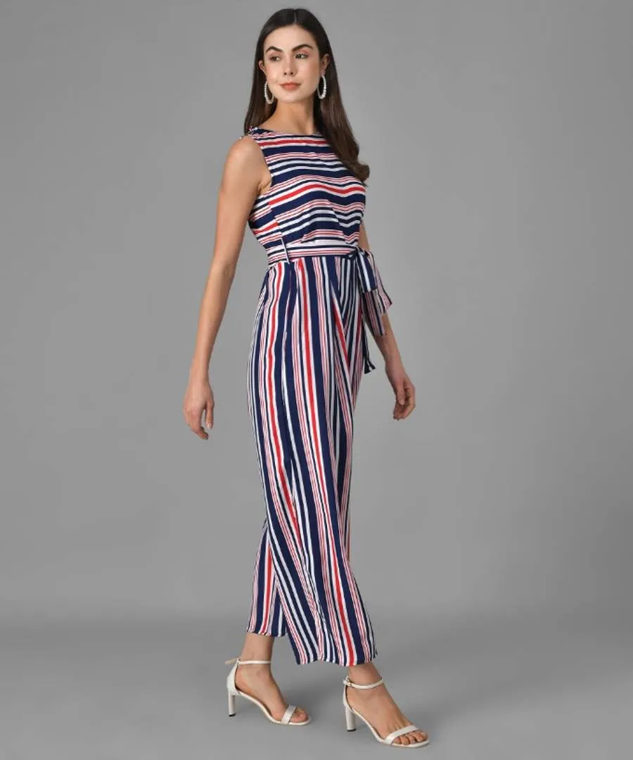 Blue Striped Fit Flare Jumpsuit