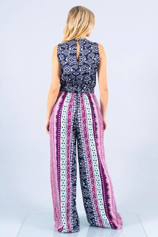 Boho Print Jumpsuit with Tie