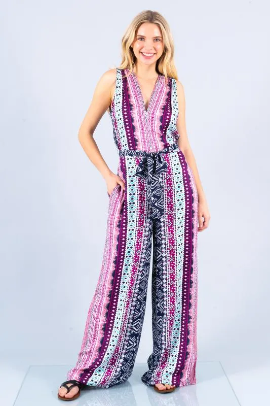 Boho Print Jumpsuit with Tie