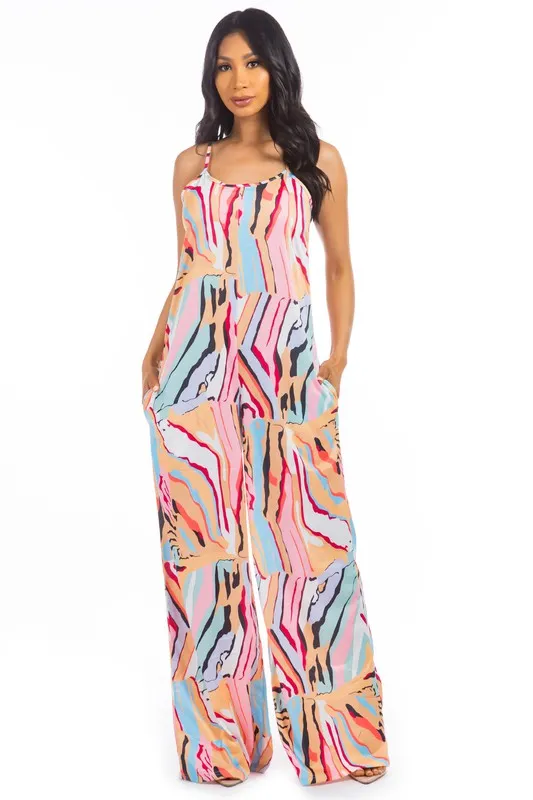 Breezy & Bold: Multi-Print Jumpsuit with Palazzo Pants