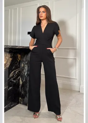 Bridget Black Twist Font Split Arm Jumpsuit