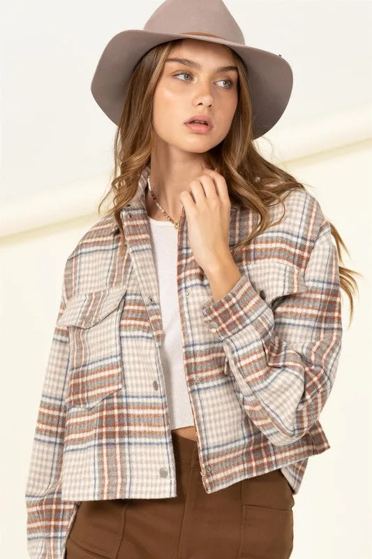 Brown Plaid Print Button-front Jacket