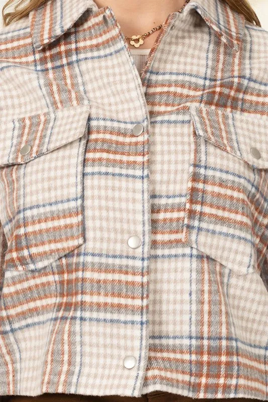 Brown Plaid Print Button-front Jacket