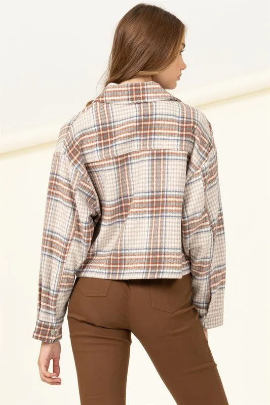 Brown Plaid Print Button-front Jacket