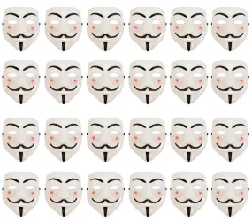 Bundle of 24 V for Vendetta Face Mask White Plastic Purge Anonymous Ghost Halloween Scary Fancy Dress Costume Accessory