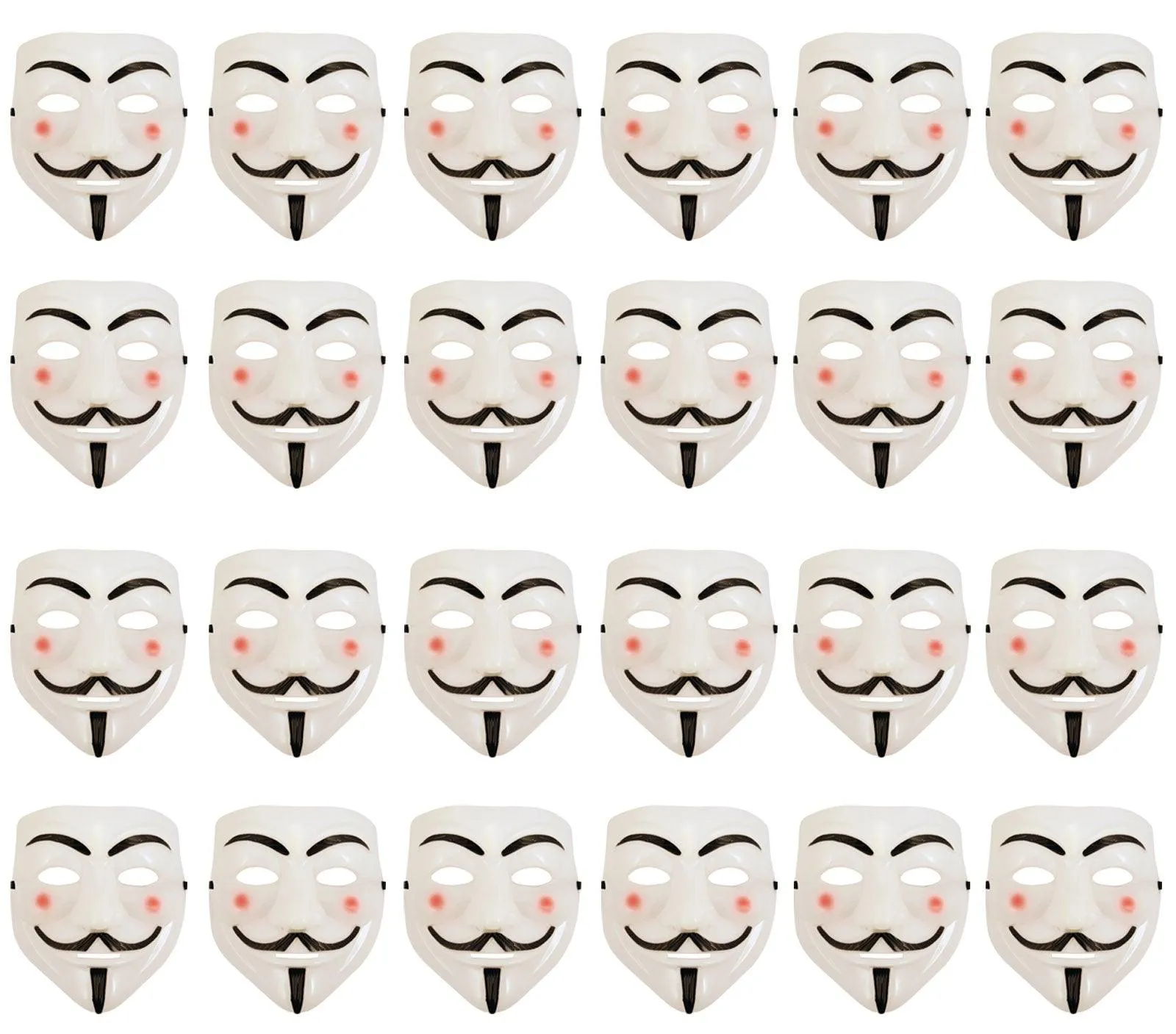 Bundle of 24 V for Vendetta Face Mask White Plastic Purge Anonymous Ghost Halloween Scary Fancy Dress Costume Accessory