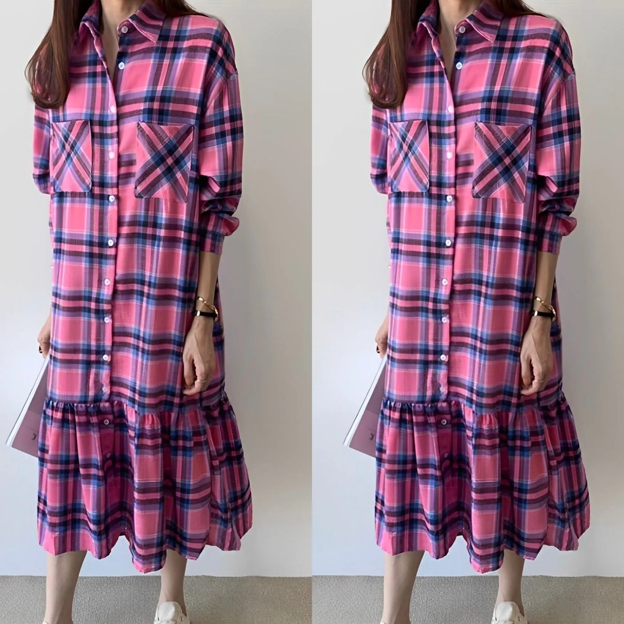 Buttoned Long Sleeve Dress