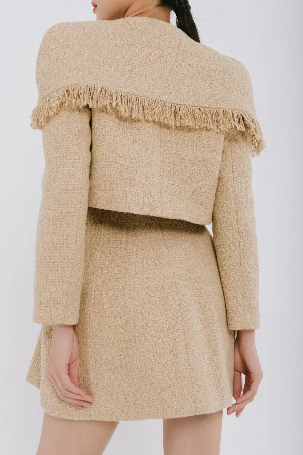 Camilla Cropped Cape Shoulder Tweed Jacket