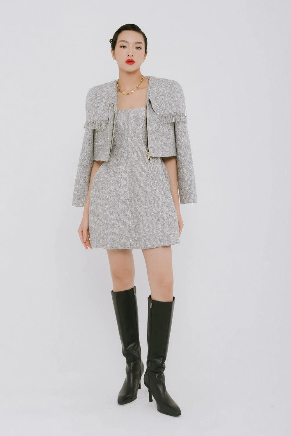 Camilla Cropped Cape Shoulder Tweed Jacket