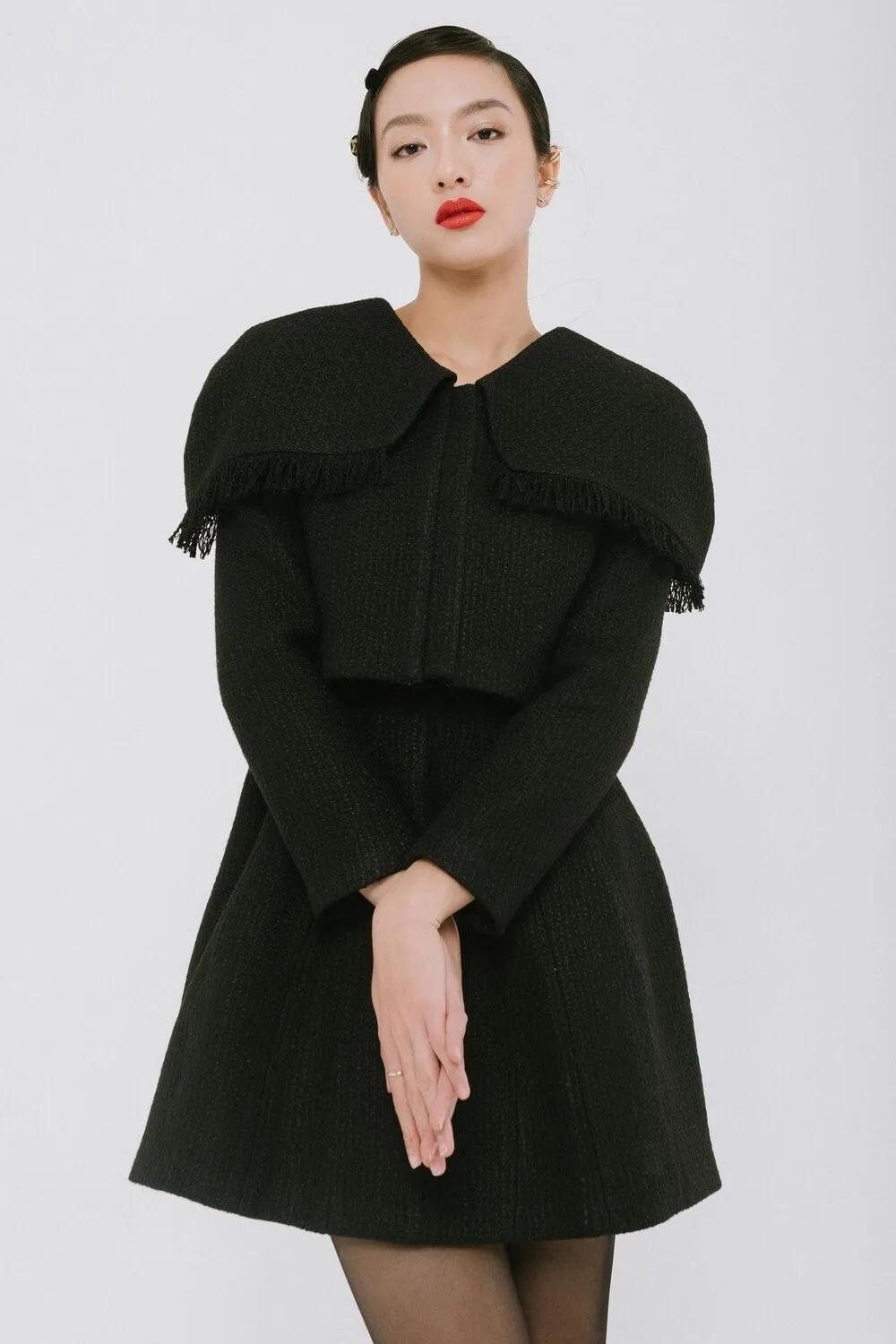 Camilla Cropped Cape Shoulder Tweed Jacket