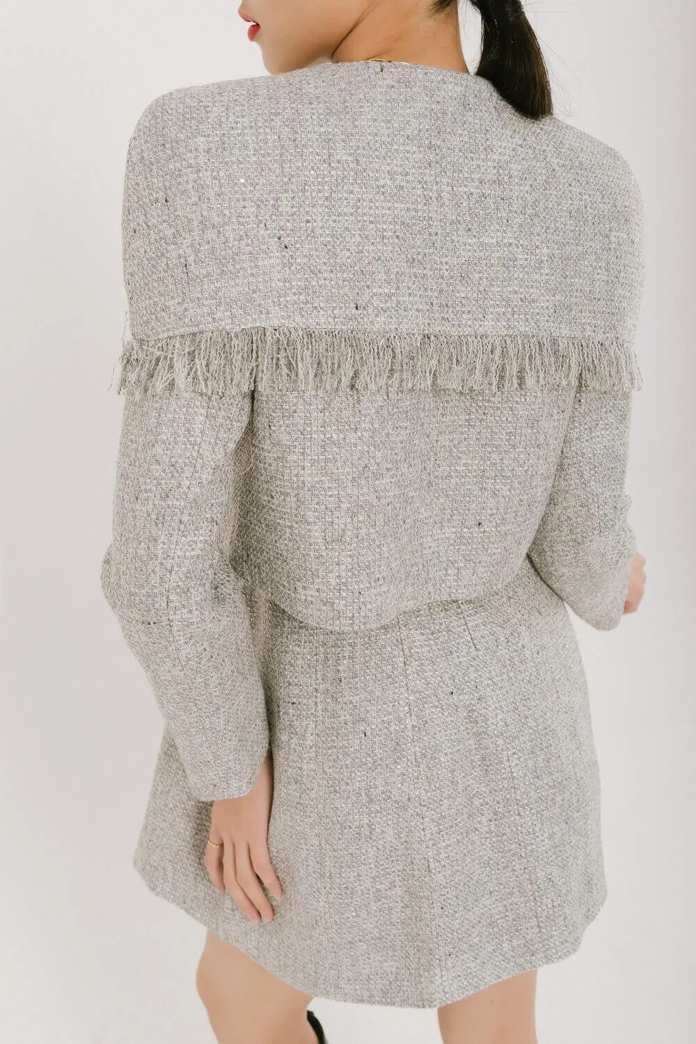 Camilla Cropped Cape Shoulder Tweed Jacket