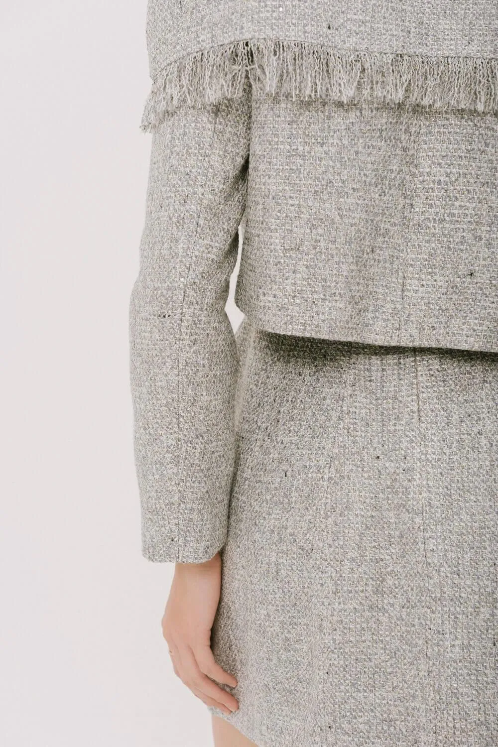 Camilla Cropped Cape Shoulder Tweed Jacket