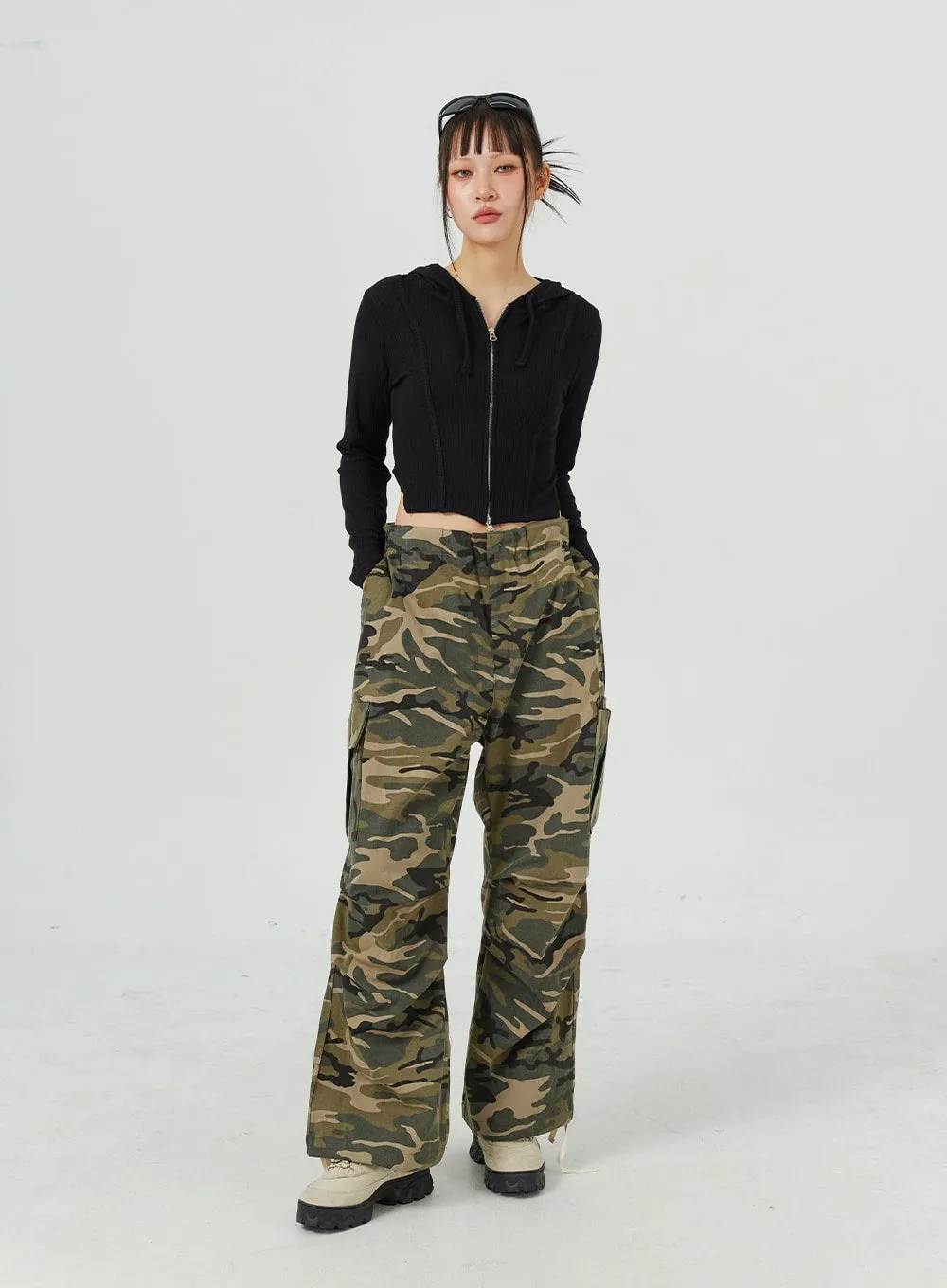 Camo Cargo Wide Leg Pants CM317