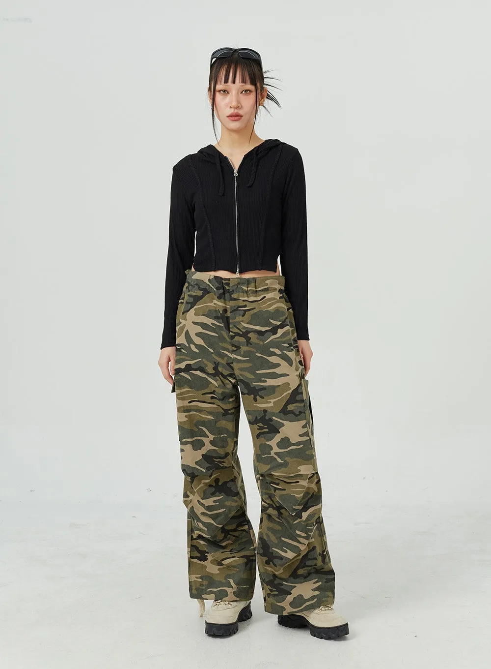 Camo Cargo Wide Leg Pants CM317