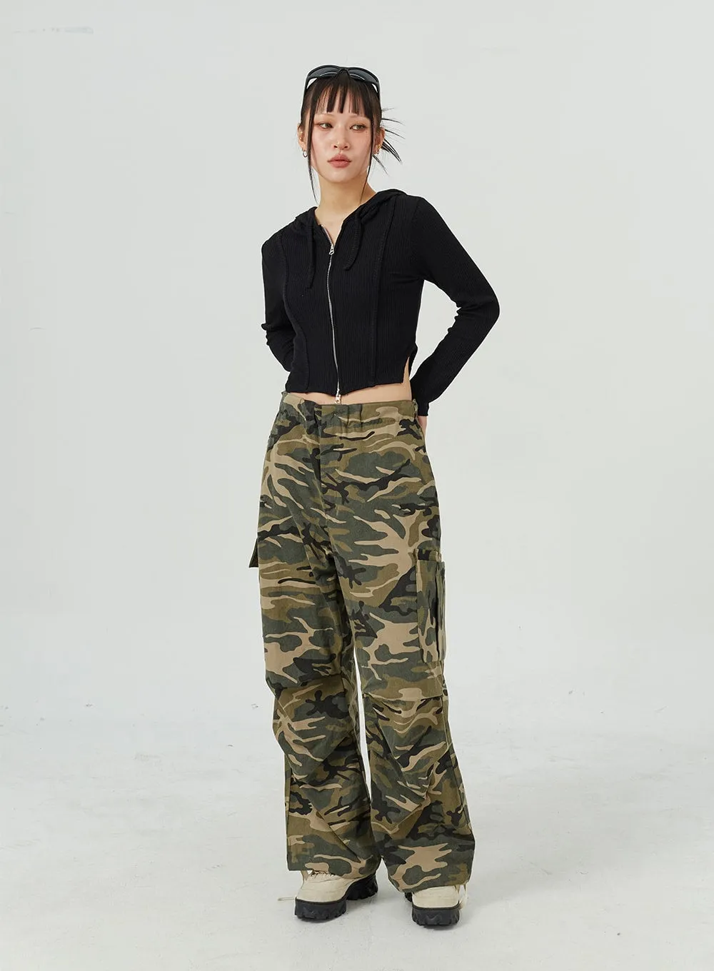 Camo Cargo Wide Leg Pants CM317