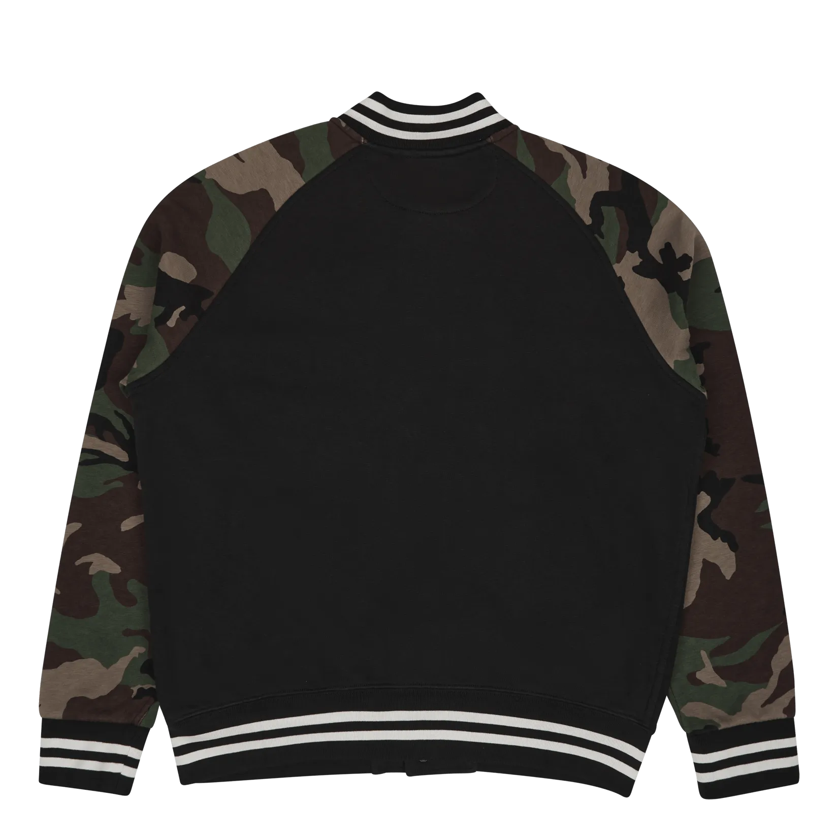 Camo-Sleeve Fleece Baseball Jacket Polo Black Multi