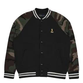 Camo-Sleeve Fleece Baseball Jacket Polo Black Multi