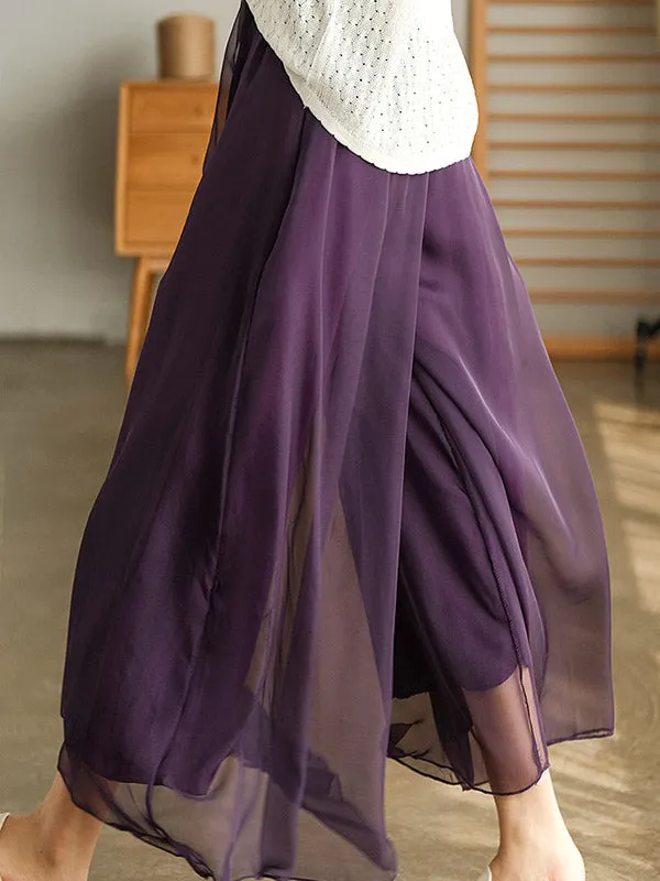 Casual Solid Color Chiffon Column Wide Leg Pants