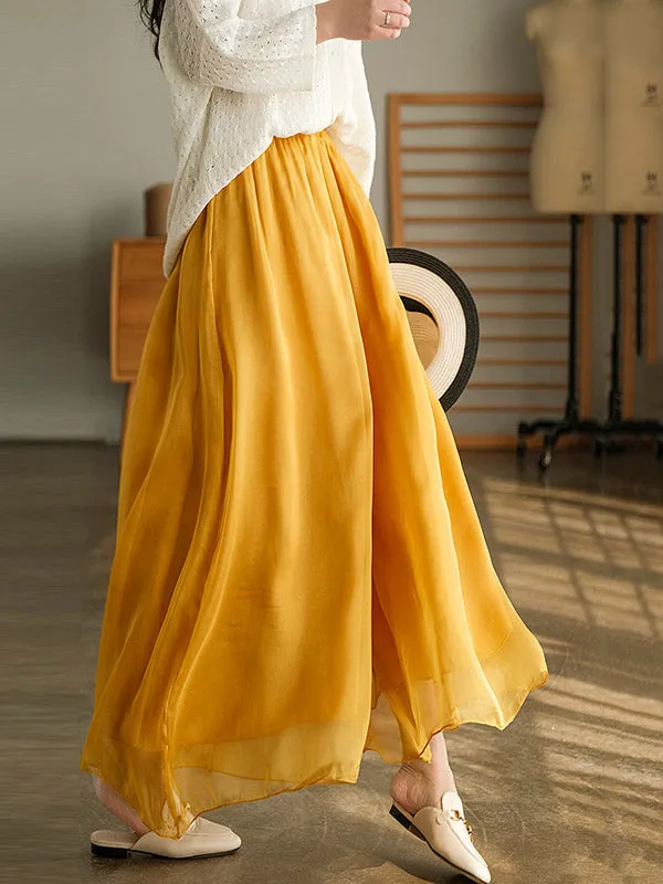 Casual Solid Color Chiffon Column Wide Leg Pants