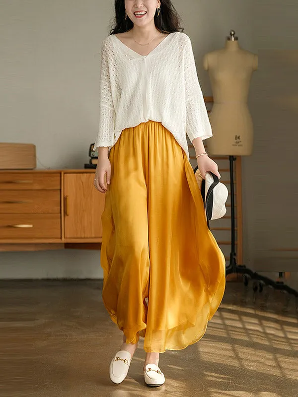 Casual Solid Color Chiffon Column Wide Leg Pants