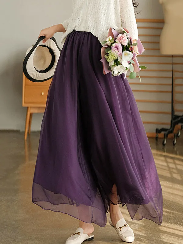 Casual Solid Color Chiffon Column Wide Leg Pants