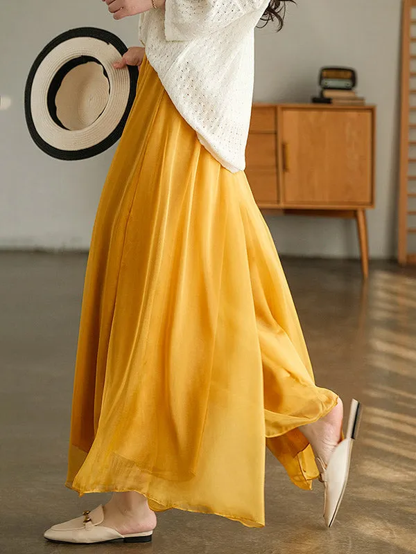 Casual Solid Color Chiffon Column Wide Leg Pants